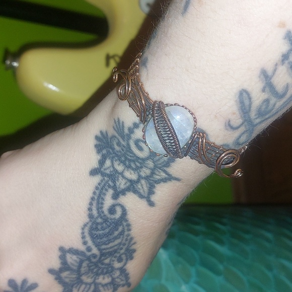 Moonstone Copper Wire Wrapped Bracelet - Picture 3 of 4